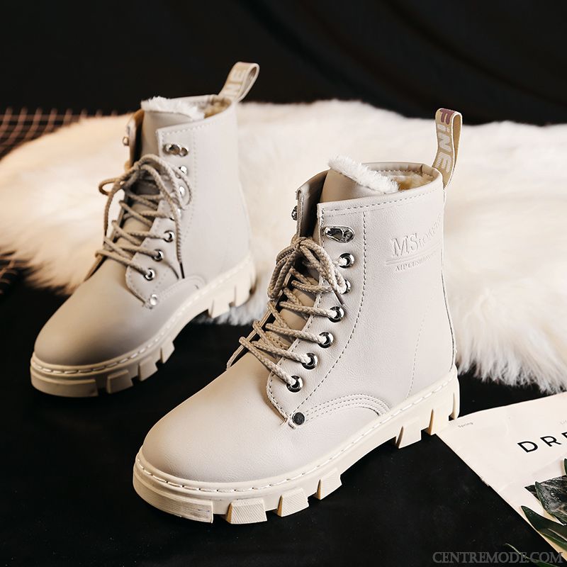 Bottes Femme Bottes Martin Chaussures En Coton Étudiant Semelle Épaisse Bottes Courtes Renforcé Blanc