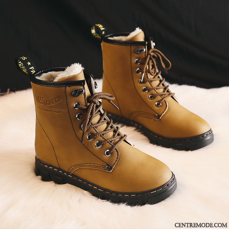 Bottes Femme Bottes Martin Chaussures En Coton Étudiant Semelle Épaisse Bottes Courtes Renforcé Blanc