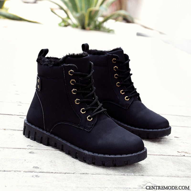 Bottes Femme Bottes Martin Chaussures En Coton Étudiant Semelle Épaisse Bottes Courtes Renforcé Blanc