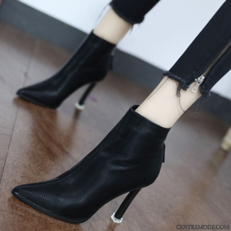 Bottes Femme Chaussures De Mariage Hiver Pointe Pointue Plus De Velours Minces Talons Hauts Rouge