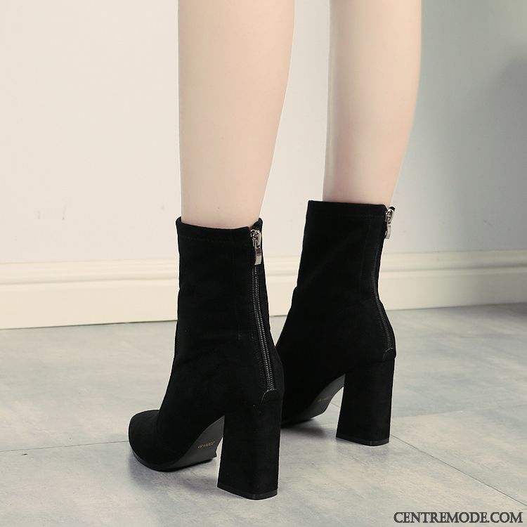 Bottes Femme Courte Hiver Épais Angleterre Mesh Plus De Velours Noir Rouge