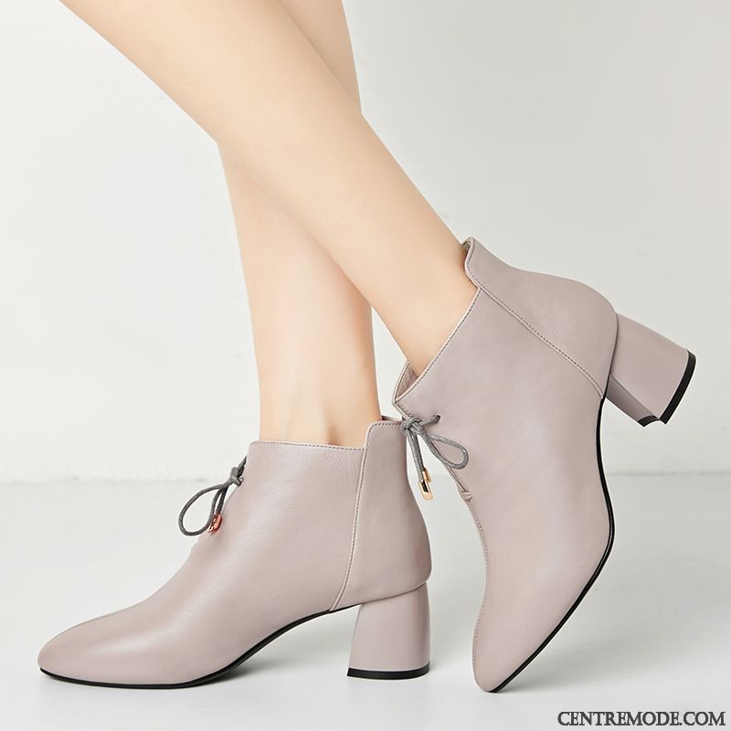 Bottes Femme En Cuir Chaussures En Cuir Bottes Courtes Printemps Cuir Véritable L'automne Blanc