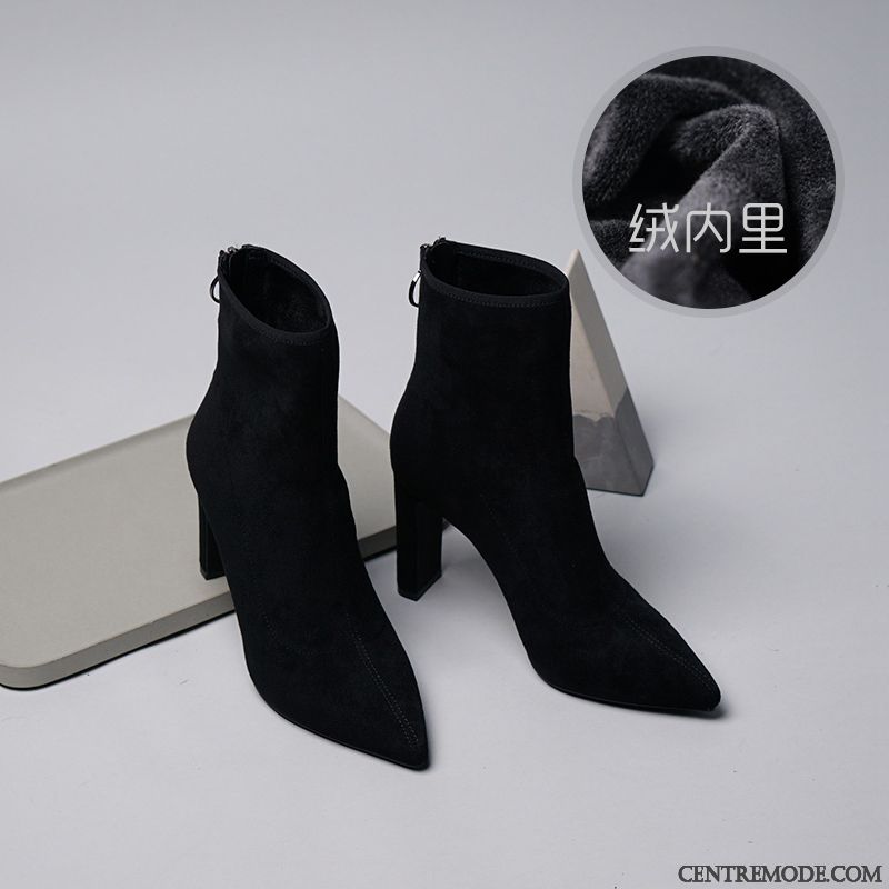 Bottes Femme Hiver Délavé En Daim Escarpins Épais L'automne Angleterre Noir