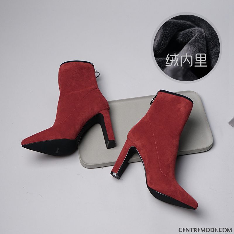 Bottes Femme Hiver Délavé En Daim Escarpins Épais L'automne Angleterre Noir