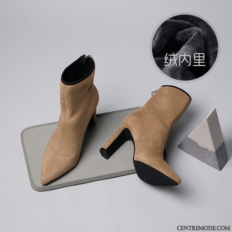 Bottes Femme Hiver Délavé En Daim Escarpins Épais L'automne Angleterre Noir