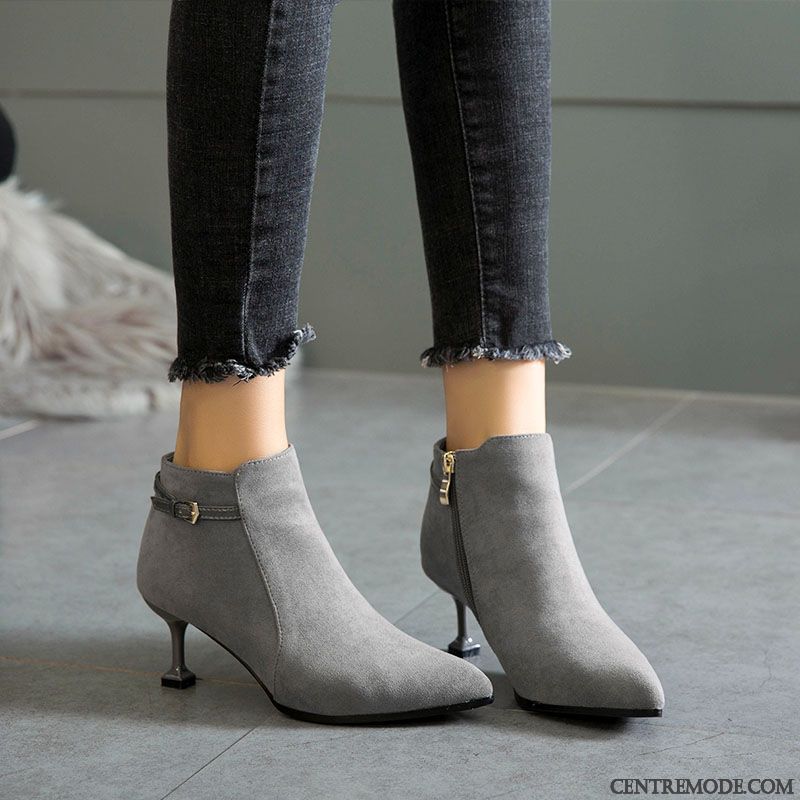Bottes Femme L'automne Hiver Bottes Martin Talon Moyen Bottes Courtes Angleterre Noir Rouge