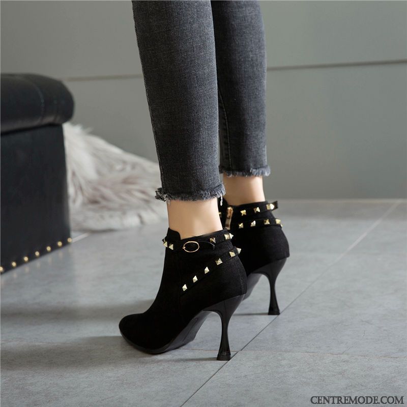 Bottes Femme Printemps Angleterre Bottes Martin L'automne Bottes Courtes Minces Noir