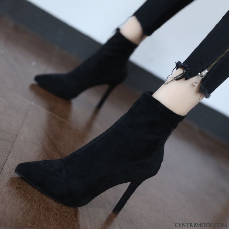 Bottes Femme Talons Hauts L'automne Mesh Bottes Courtes Sexy Bottes Martin Noir Rouge