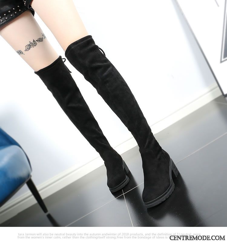 Bottes Femme Élasticité Mince Longue Hiver Semelle Épaisse L'automne Marron