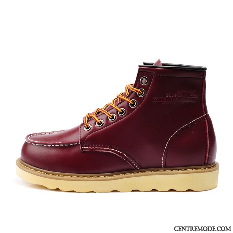 Bottes Hiver Homme, Boots Cuir Marron Vert Pâle Rouge