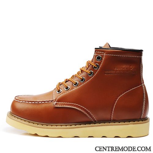 Bottes Hiver Homme, Boots Cuir Marron Vert Pâle Rouge