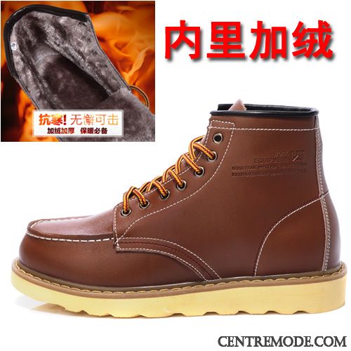 Bottes Hiver Homme, Boots Cuir Marron Vert Pâle Rouge