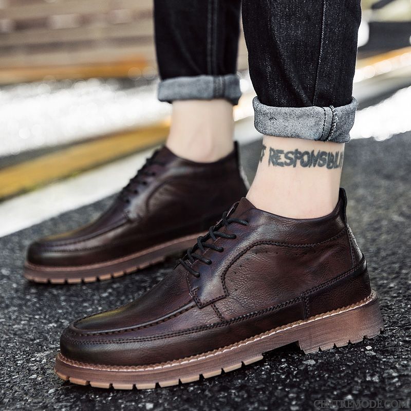 Bottes Homme Angleterre Décontractée Tendance Chaussures En Cuir Printemps Hautes Noir Rouge Marron