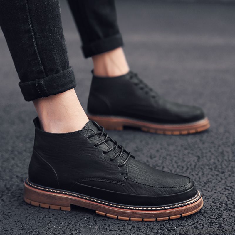 Bottes Homme Angleterre Décontractée Tendance Chaussures En Cuir Printemps Hautes Noir Rouge Marron