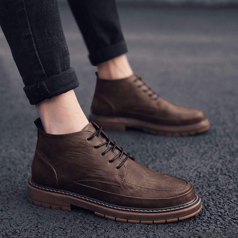 Bottes Homme Angleterre Décontractée Tendance Chaussures En Cuir Printemps Hautes Noir Rouge Marron