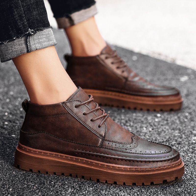 Bottes Homme Angleterre Décontractée Tendance Chaussures En Cuir Printemps Hautes Noir Rouge Marron