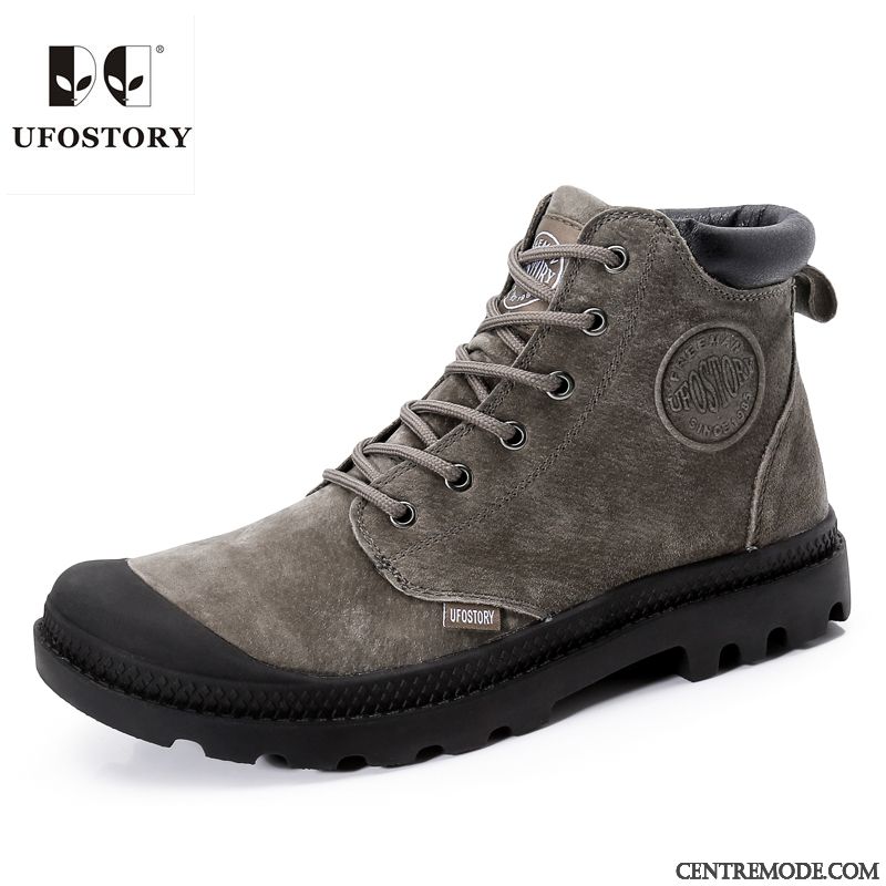 Bottes Homme Bout Rond Imperméable Hautes Décontractée Tendance Chaussures De Travail Gris