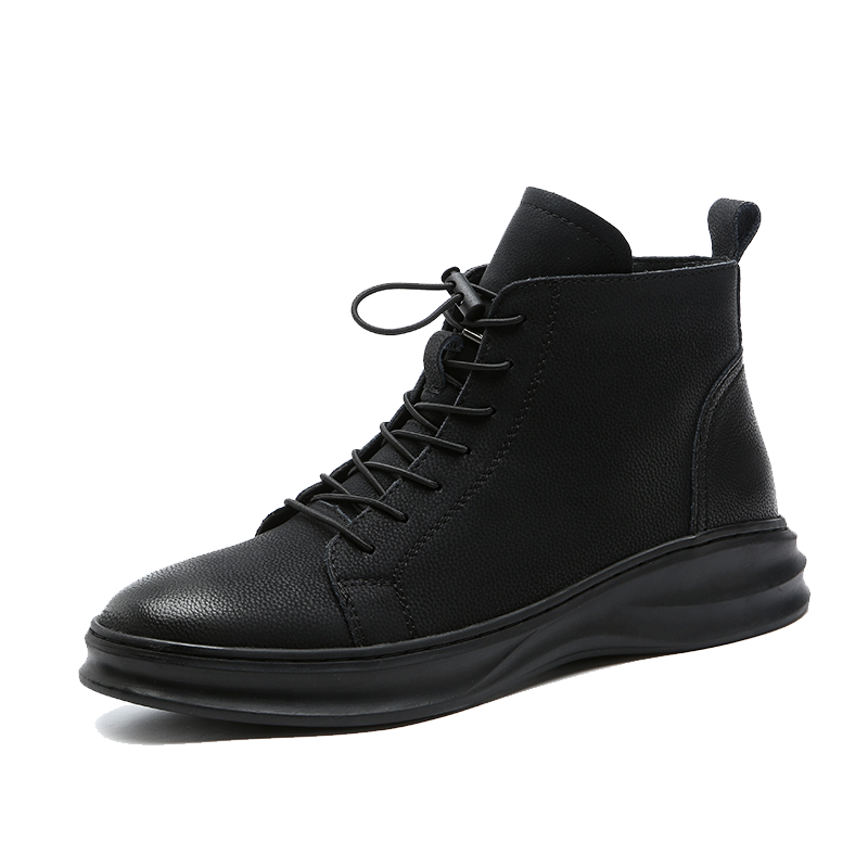 Bottes Homme Chauds Fermeture Éclair Hautes Tendance Hiver Cuir Véritable Noir