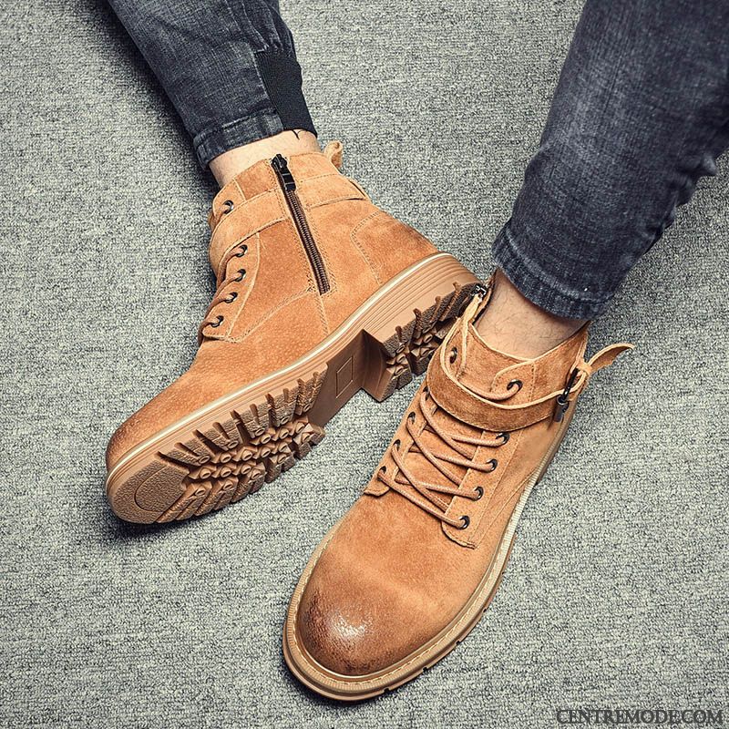 Bottes Homme Chaussures En Coton Hautes Bottes Martin Tendance Angleterre Chauds