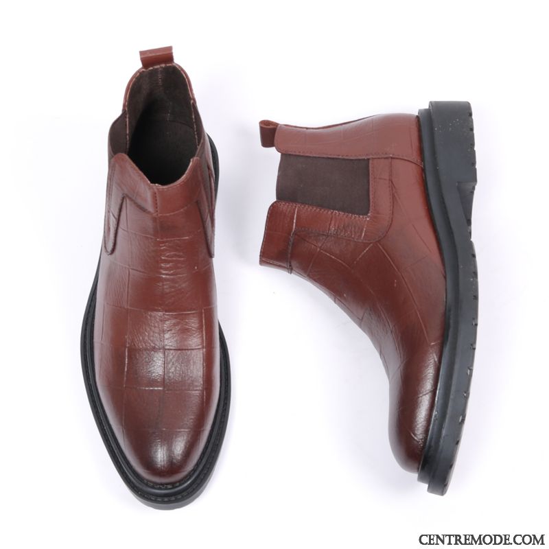 Bottes Homme Chaussures En Cuir Semelle Épaisse Cuir Véritable Pointe Pointue Bottes Martin Angleterre Noir