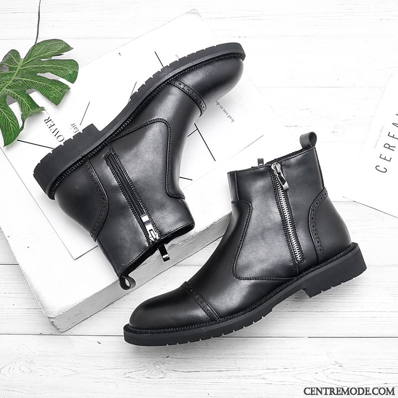Bottes Homme Cuir Véritable Bottes Courtes Plus De Velours Chauds Chaussures En Cuir Hautes