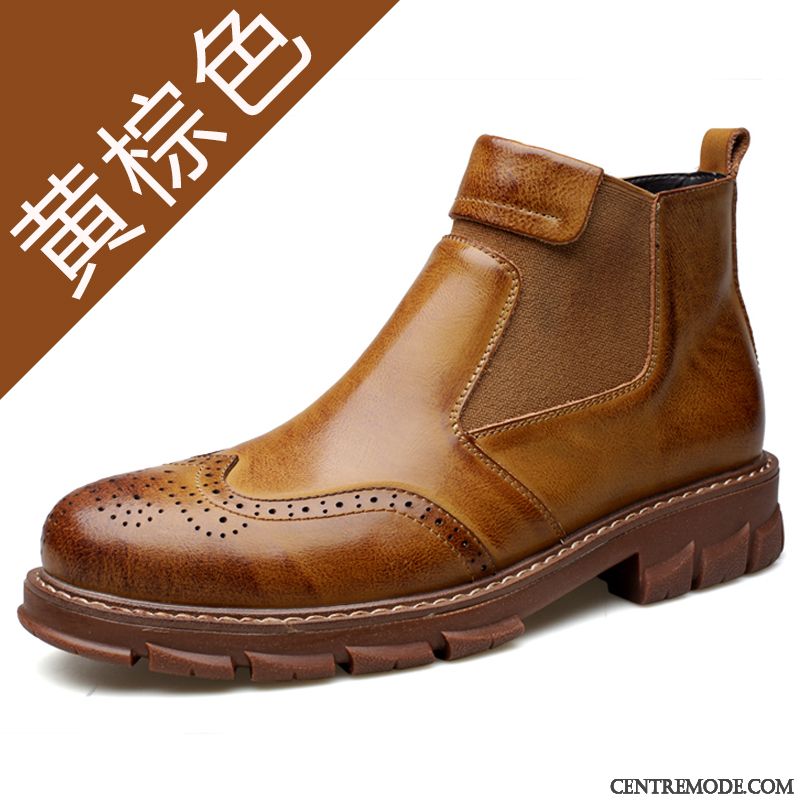 Bottes Homme Cuir Véritable Bottes Martin Chaussures En Coton Angleterre Hautes Hiver Brun