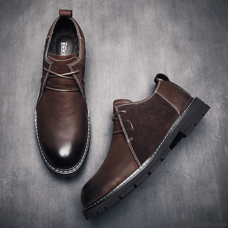 Bottes Homme Cuir Véritable Décontractée Chaussures En Cuir Tendance Rétro L'automne Marron