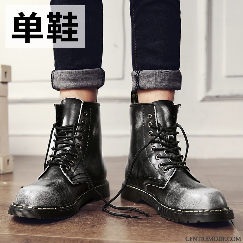 Bottes Homme Cuir Véritable Plus De Velours Angleterre Bottes Courtes Tous Les Assortis Tendance Rouge