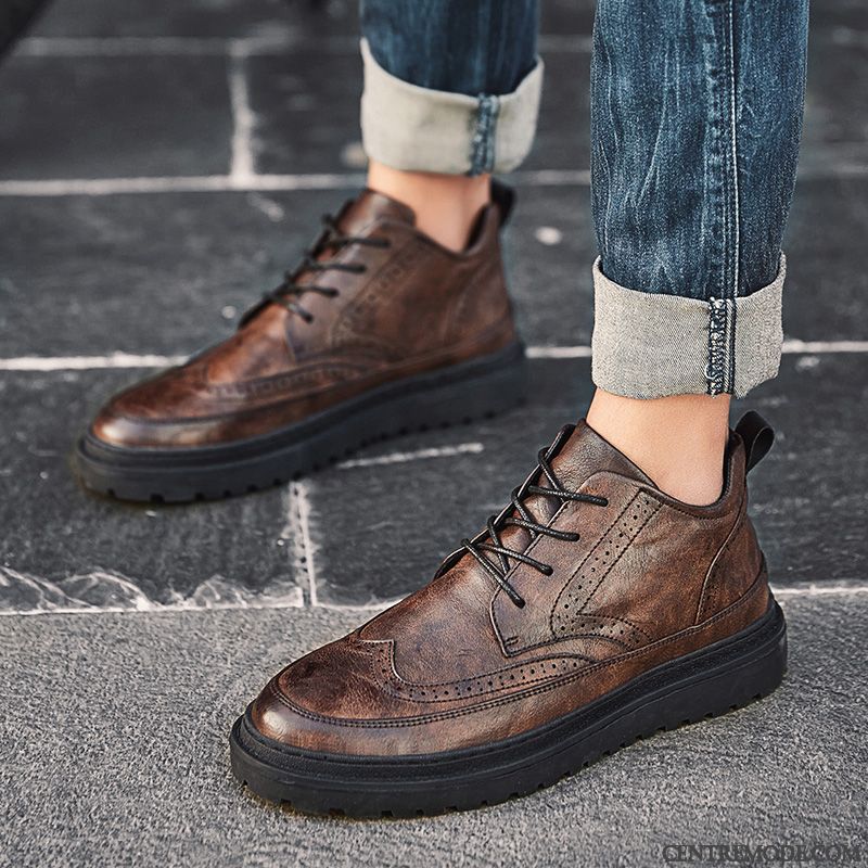 Bottes Homme Décontractée Tous Les Assortis Chaussures En Cuir Plus De Velours Tendance Bottes Courtes Marron