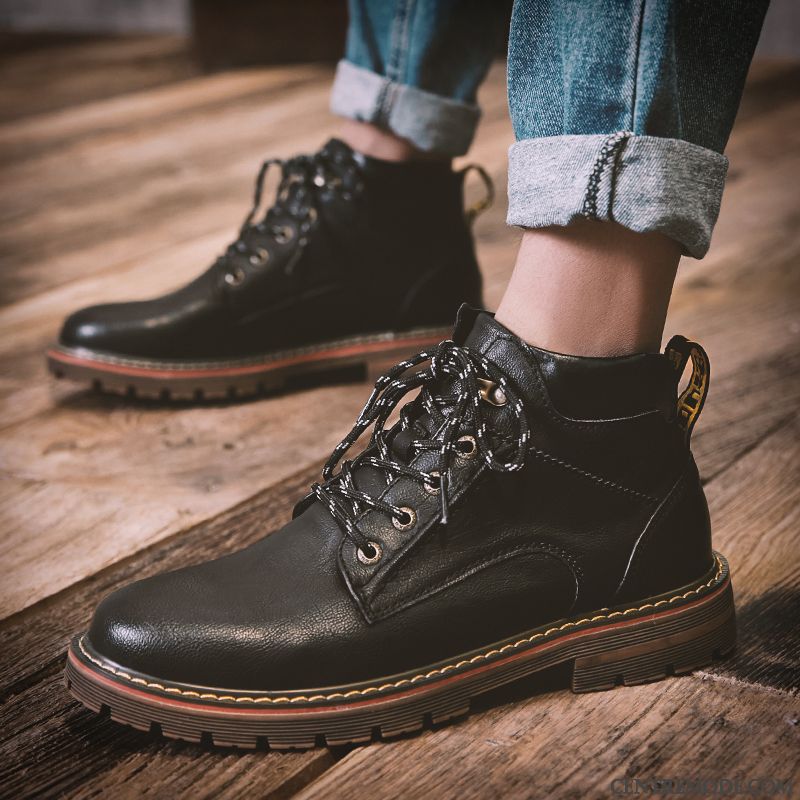 Bottes Homme Décontractée Tous Les Assortis Chaussures En Cuir Plus De Velours Tendance Bottes Courtes Marron