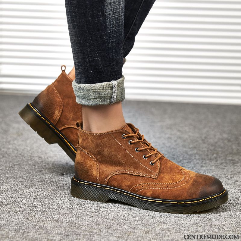 Bottes Homme Fashion Violet Saphir, Bottes Cuir Marron Soldes