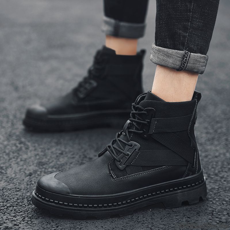 Bottes Homme Hautes Plus De Velours Bottes Martin Bureau Tendance Tous Les Assortis Gris