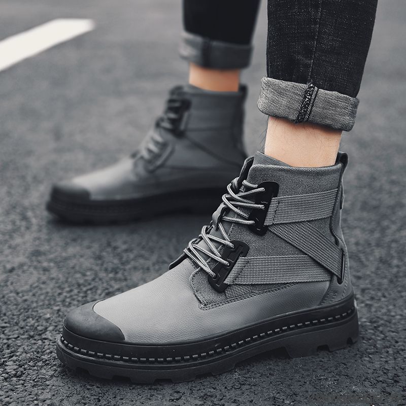 Bottes Homme Hautes Plus De Velours Bottes Martin Bureau Tendance Tous Les Assortis Gris