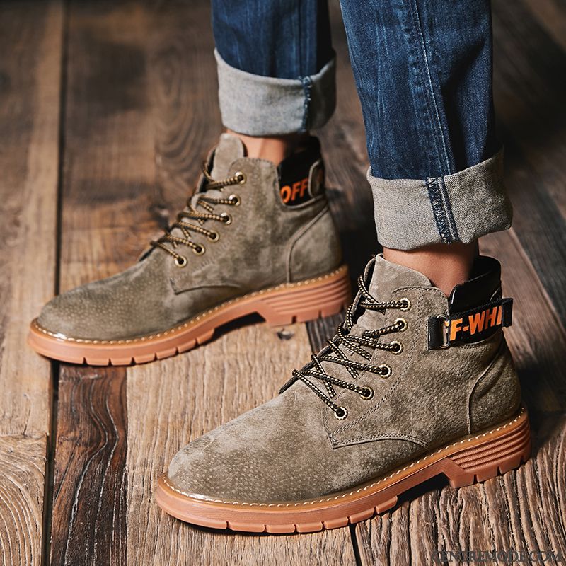 Bottes Homme Hautes Plus De Velours Bottes Martin Bureau Tendance Tous Les Assortis Gris