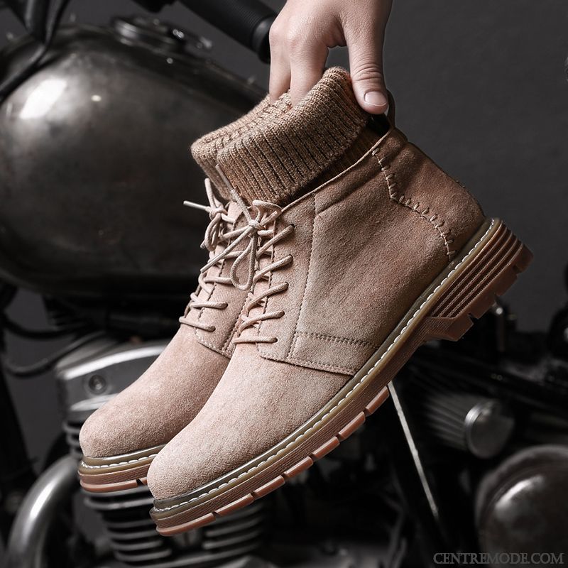 Bottes Homme Hautes Plus De Velours Bottes Martin Bureau Tendance Tous Les Assortis Gris
