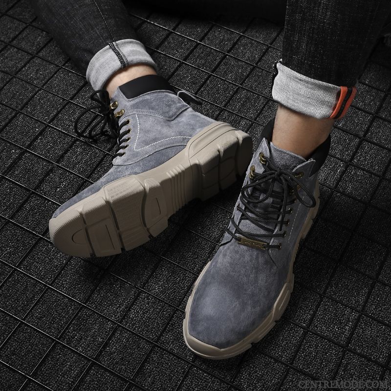 Bottes Homme Hautes Plus De Velours Bottes Martin Bureau Tendance Tous Les Assortis Gris
