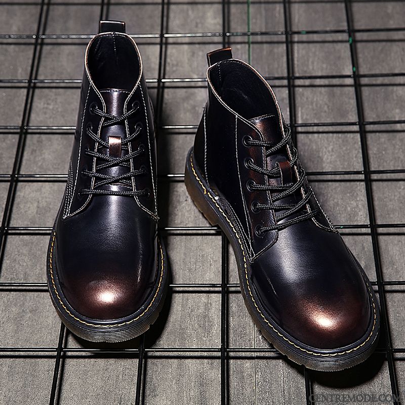Bottes Homme Hiver Bottes De Neige Angleterre Bureau En Cuir Tendance Noir