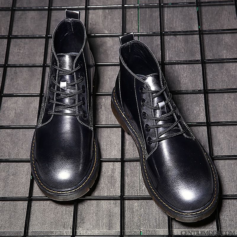 Bottes Homme Hiver Bottes De Neige Angleterre Bureau En Cuir Tendance Noir