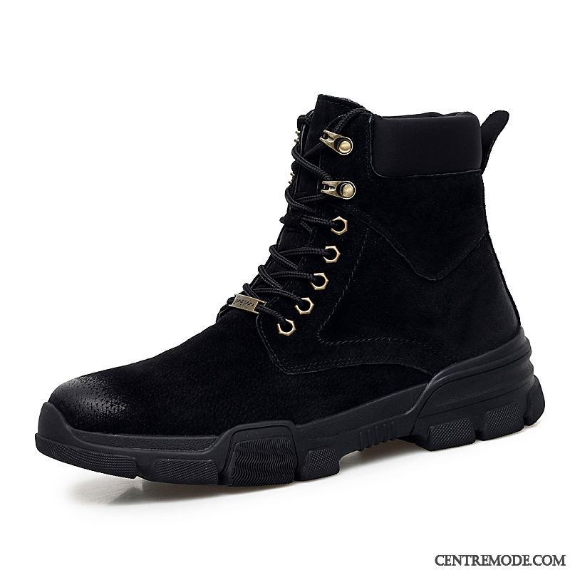 Bottes Homme Hiver Cuir Véritable Tendance Désert Bottes Martin Plus De Velours Bleu