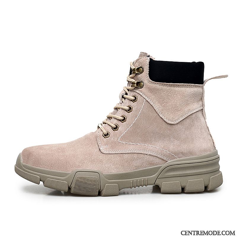 Bottes Homme Hiver Cuir Véritable Tendance Désert Bottes Martin Plus De Velours Bleu