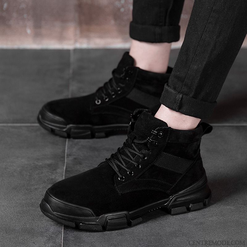 Bottes Homme Hiver Cuir Véritable Tendance Désert Bottes Martin Plus De Velours Bleu