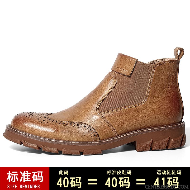 Bottes Homme Martin Hautes Angleterre Cuir Véritable Bottes Courtes Chaussures En Cuir Marron