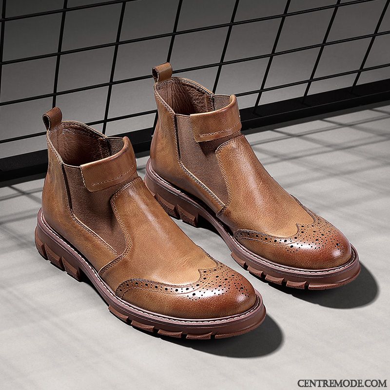 Bottes Homme Martin Hautes Angleterre Cuir Véritable Bottes Courtes Chaussures En Cuir Marron