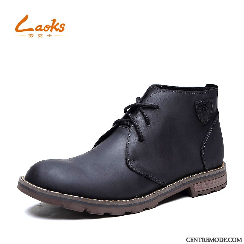 Bottes Homme Semelle Épaisse Chaussures De Travail Bottes Martin Laçage Décontractée Cuir Véritable Noir