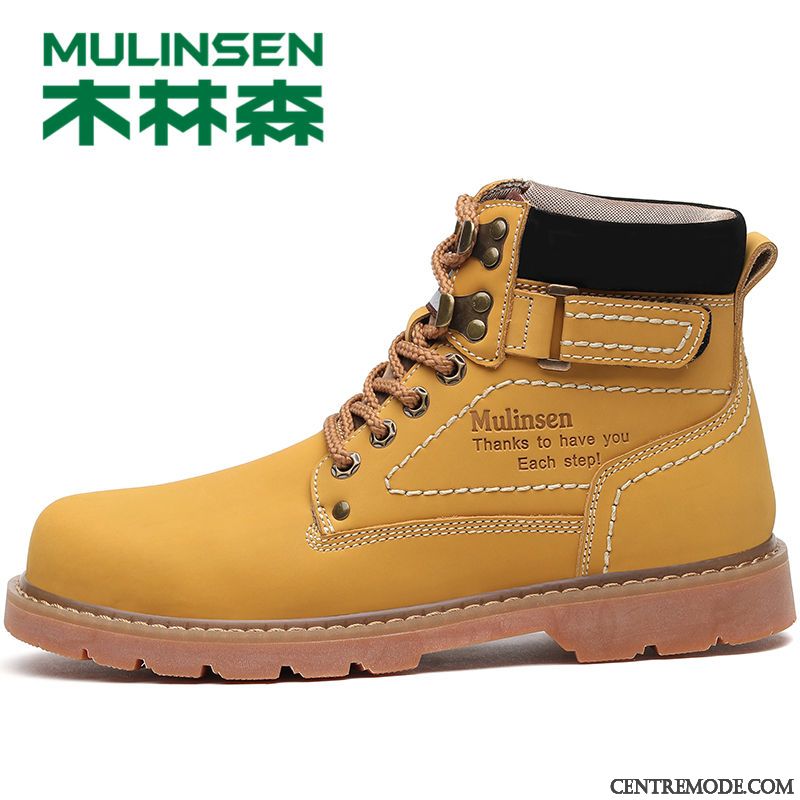 Bottes Homme Tendance Bottes De Neige Angleterre Bottes Martin Bottes Courtes Plus De Velours Jaune