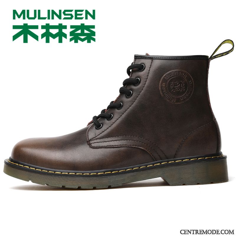 Bottes Homme Tendance Bottes De Neige Angleterre Bottes Martin Bottes Courtes Plus De Velours Jaune