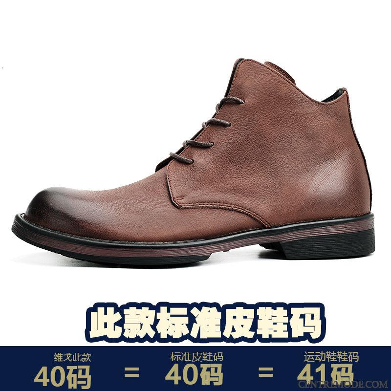 Bottes Homme Tendance Courte Angleterre Cuir Véritable L'automne Jeunesse Brun Foncé