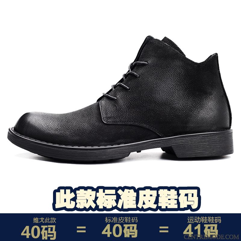 Bottes Homme Tendance Courte Angleterre Cuir Véritable L'automne Jeunesse Brun Foncé