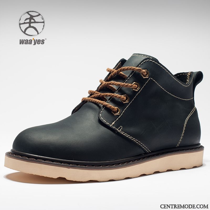 Bottes Montante Cuir Pas Cher, Bottes Homme Noir Lawngreen Tomate