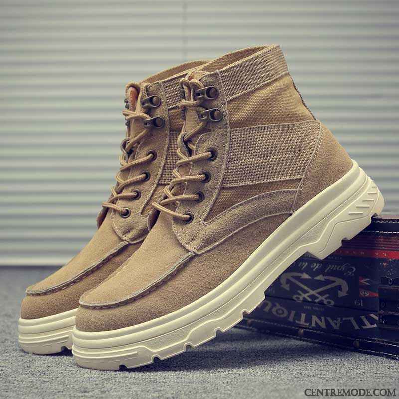 Bottes Montante Homme Cuir Noir Blanc, Bottine Pour Homme Pas Cher
